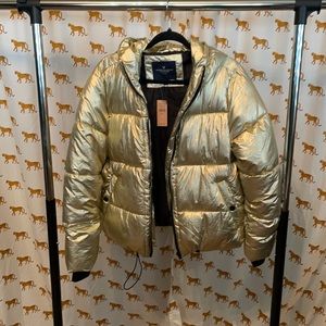 Gold Puffer Nylon Jacket